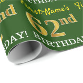 Green, Imitation Gold look "62nd BIRTHDAY" Cadeaupapier (Rol Hoek)