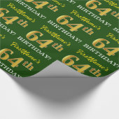 Green, Imitation Gold look "64th BIRTHDAY" Cadeaupapier (Hoek)