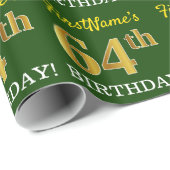 Green, Imitation Gold look "64th BIRTHDAY" Cadeaupapier (Rol Hoek)