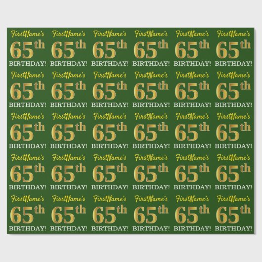Green, Imitation Gold look "65th BIRTHDAY" Cadeaupapier (Vlak)