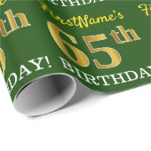 Green, Imitation Gold look "65th BIRTHDAY" Cadeaupapier (Rol Hoek)