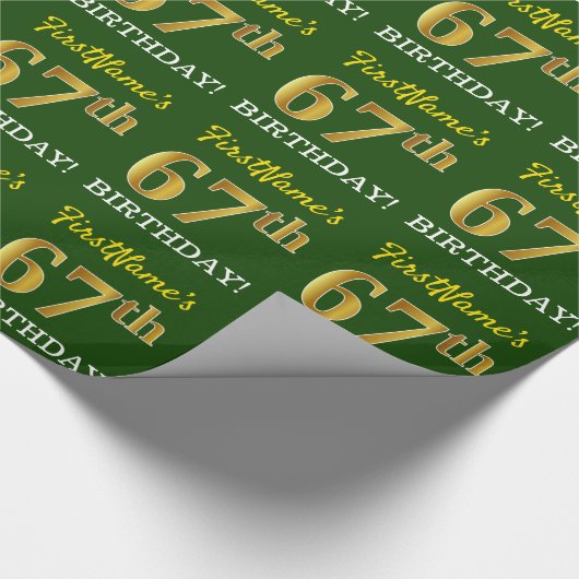 Green, Imitation Gold look "67th BIRTHDAY" Cadeaupapier (Hoek)