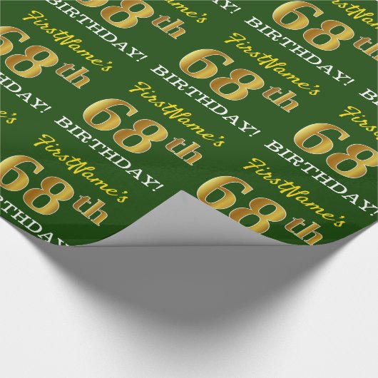 Green, Imitation Gold look "68th BIRTHDAY" Cadeaupapier (Hoek)