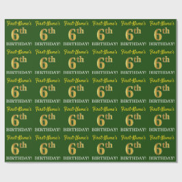 Green, Imitation Gold look "6th BIRTHDAY" Cadeaupapier