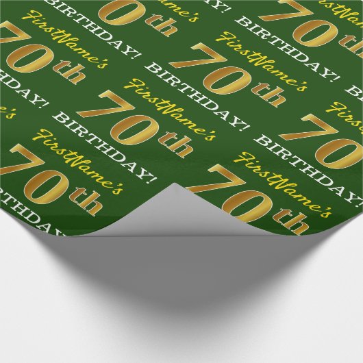 Green, Imitation Gold look "70th BIRTHDAY" Cadeaupapier (Hoek)