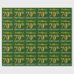 Green, Imitation Gold look "70th BIRTHDAY" Cadeaupapier