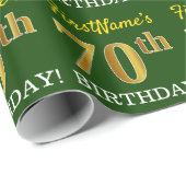 Green, Imitation Gold look "70th BIRTHDAY" Cadeaupapier (Rol Hoek)