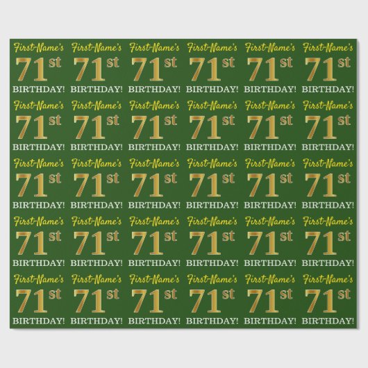 Green, Imitation Gold look "71st BIRTHDAY" Cadeaupapier (Vlak)