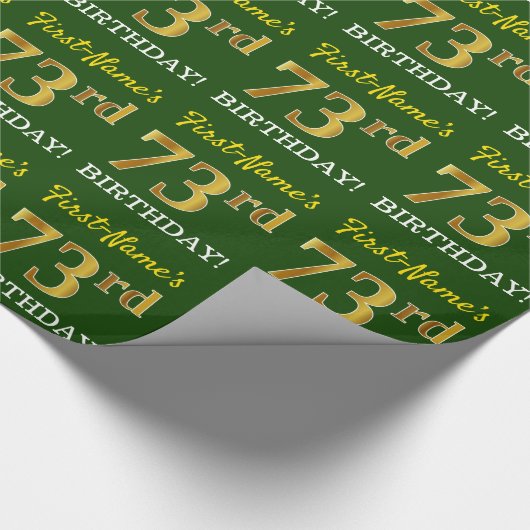 Green, Imitation Gold look "73rd BIRTHDAY" Cadeaupapier (Hoek)