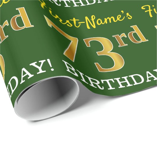 Green, Imitation Gold look "73rd BIRTHDAY" Cadeaupapier (Rol Hoek)