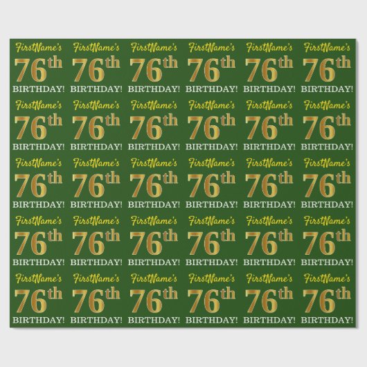 Green, Imitation Gold look "76th BIRTHDAY" Cadeaupapier (Vlak)