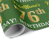 Green, Imitation Gold look "76th BIRTHDAY" Cadeaupapier (Rol Hoek)