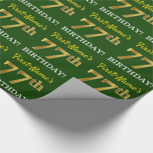 Green, Imitation Gold look "77th BIRTHDAY" Cadeaupapier (Hoek)