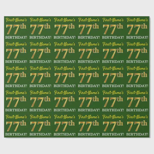 Green, Imitation Gold look "77th BIRTHDAY" Cadeaupapier (Vlak)