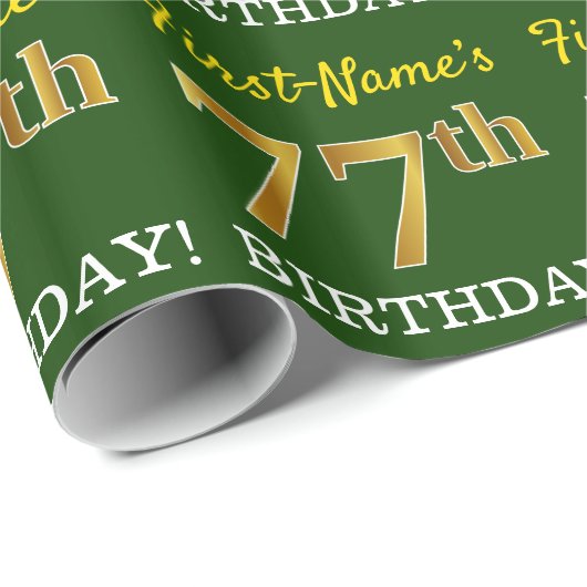 Green, Imitation Gold look "77th BIRTHDAY" Cadeaupapier (Rol Hoek)