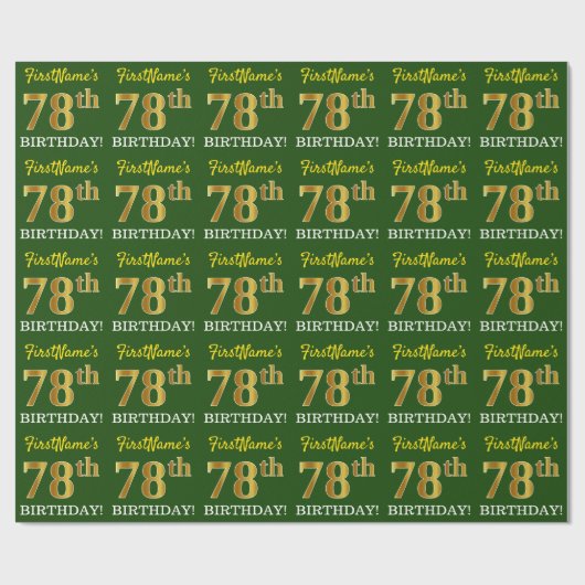Green, Imitation Gold look "78th BIRTHDAY" Cadeaupapier (Vlak)