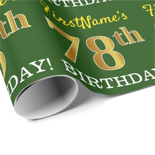 Green, Imitation Gold look "78th BIRTHDAY" Cadeaupapier (Rol Hoek)