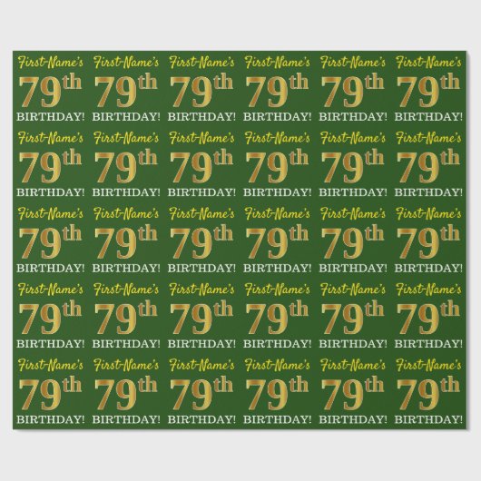 Green, Imitation Gold look "79th BIRTHDAY" Cadeaupapier (Vlak)