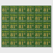 Green, Imitation Gold look "81st BIRTHDAY" Cadeaupapier (Vlak)