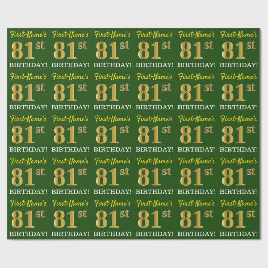 Green, Imitation Gold look "81st BIRTHDAY" Cadeaupapier (Vlak)