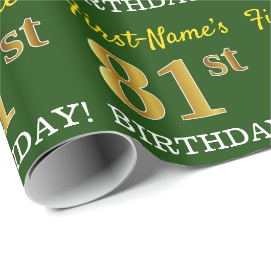 Green, Imitation Gold look "81st BIRTHDAY" Cadeaupapier (Rol Hoek)