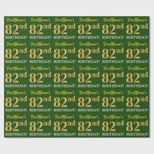 Green, Imitation Gold look "82nd BIRTHDAY" Cadeaupapier (Vlak)