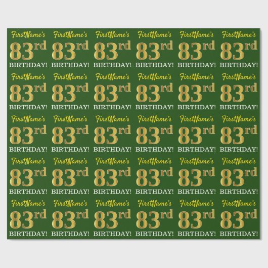 Green, Imitation Gold look "83rd BIRTHDAY" Cadeaupapier (Vlak)