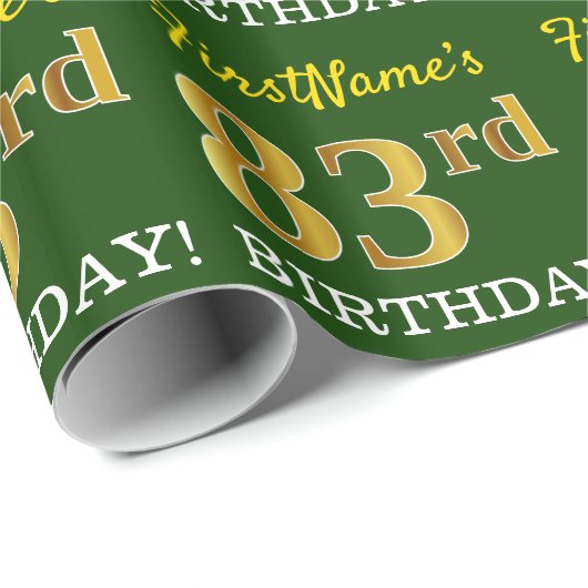 Green, Imitation Gold look "83rd BIRTHDAY" Cadeaupapier (Rol Hoek)