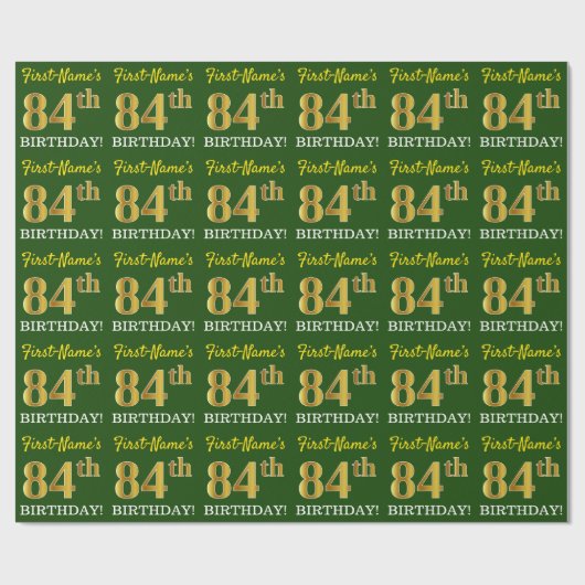 Green, Imitation Gold look "84th BIRTHDAY" Cadeaupapier (Vlak)