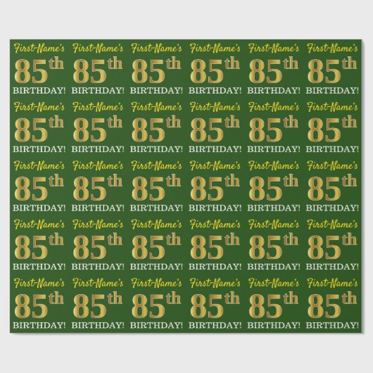 Green, Imitation Gold look "85th BIRTHDAY" Cadeaupapier (Vlak)