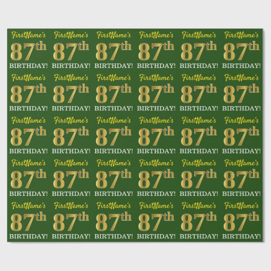 Green, Imitation Gold look "87th BIRTHDAY" Cadeaupapier (Vlak)