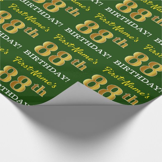 Green, Imitation Gold look "88th BIRTHDAY" Cadeaupapier (Hoek)