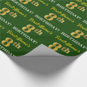 Green, Imitation Gold look "8th BIRTHDAY" Cadeaupapier (Hoek)