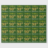 Green, Imitation Gold look "90th BIRTHDAY" Cadeaupapier (Vlak)