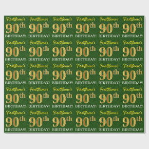 Green, Imitation Gold look "90th BIRTHDAY" Cadeaupapier