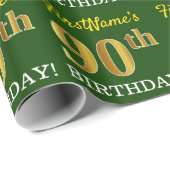 Green, Imitation Gold look "90th BIRTHDAY" Cadeaupapier (Rol Hoek)