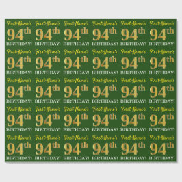 Green, Imitation Gold look "94th BIRTHDAY" Cadeaupapier