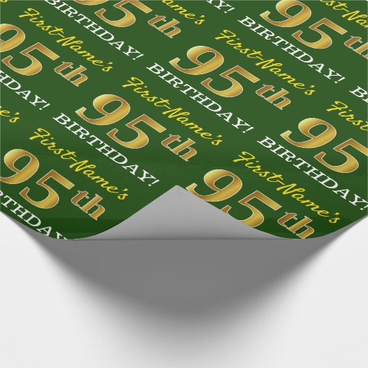 Green, Imitation Gold look "95th BIRTHDAY" Cadeaupapier (Hoek)
