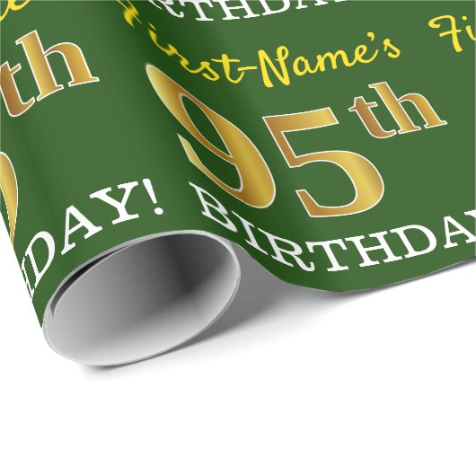 Green, Imitation Gold look "95th BIRTHDAY" Cadeaupapier (Rol Hoek)