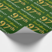 Green, Imitation Gold look "97th BIRTHDAY" Cadeaupapier (Hoek)