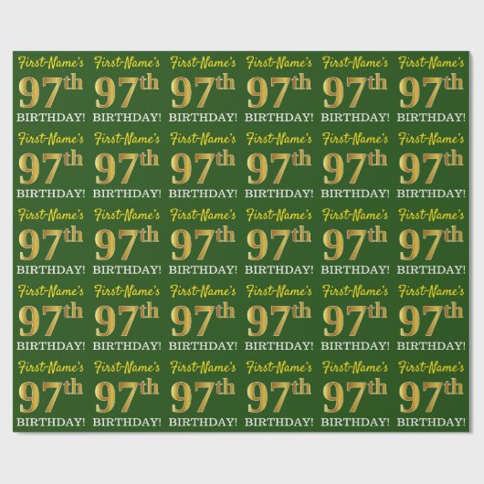 Green, Imitation Gold look "97th BIRTHDAY" Cadeaupapier (Vlak)