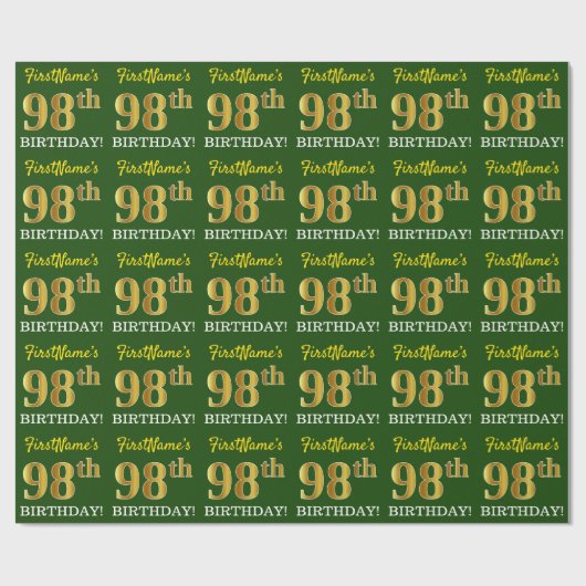 Green, Imitation Gold look "98th BIRTHDAY" Cadeaupapier (Vlak)