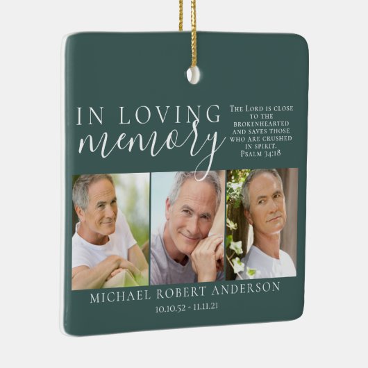 Green in Loving Memory Photo Memorial Tribution Keramisch Ornament (Rechts)