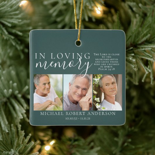 Green in Loving Memory Photo Memorial Tribution Keramisch Ornament (Boom)