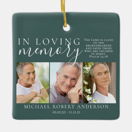 Green in Loving Memory Photo Memorial Tribution Keramisch Ornament (Voorkant)