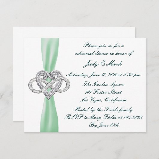 Green Infinity Hart repetitie diner uitnodiging (Voorkant / Achterkant)