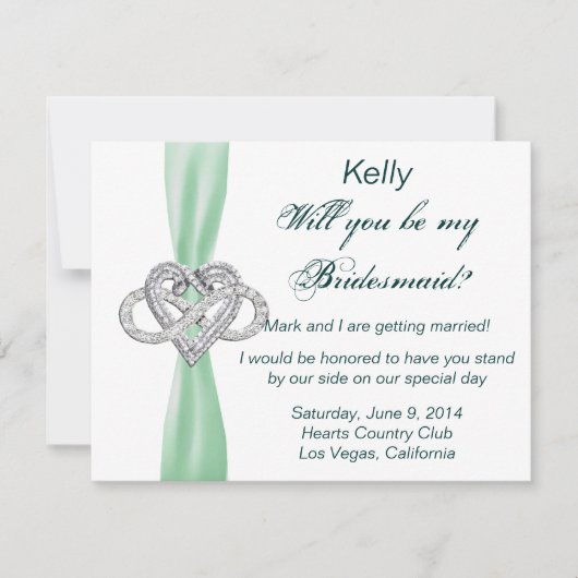 Green Infinity Heart Bridesmaid Kaart (Voorkant)