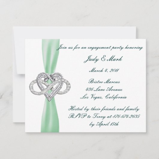 Green Infinity Heart Engagement Party Uitnodiging (Voorkant)