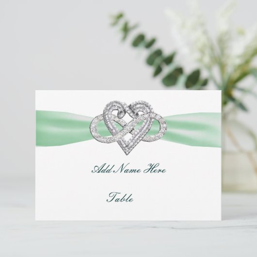 Green Infinity Heart Wedding Table Kaart (Staand voorkant)