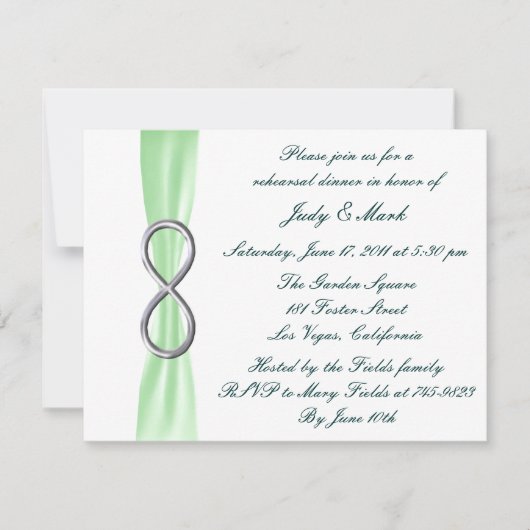 Green Infinity Wedding Rehearsal Dinner Invitation Kaart (Voorkant)